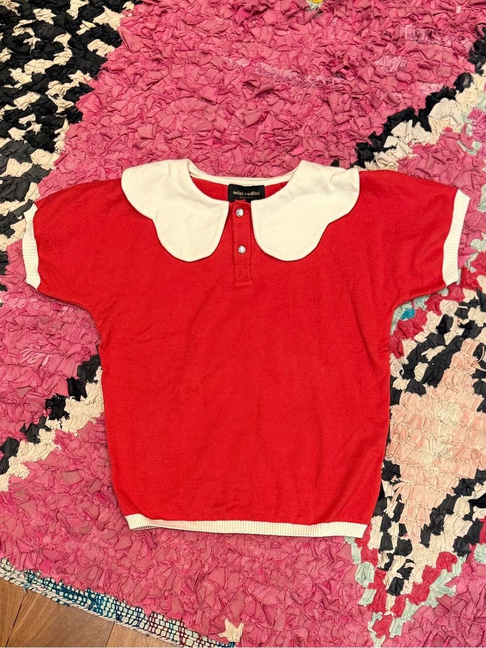 Mini Rodini Red Top with White Peter Pan Collar Size 128/134